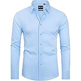 Alimens & Gentle Slim Fit Dress Shirts for Men Long Sleeve Stretch Stain Proof Wrinkle Free Button Down Shirts Formal Shirts
