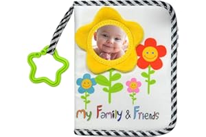 ABCKEY My Family And Friends Baby Photo Album With Sunflower Baby-safe mirror Holds 18 Photos Colourful