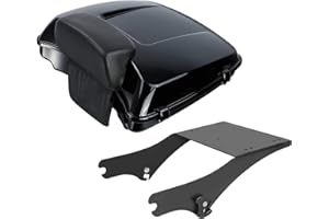 SLMOTO 5.5'' Razor Trunk for Harley, Black Latches W/Backrest Pad 2 Up Trunk Mounting Rack Fit for Harley Street Electra Glide Road King 97-08