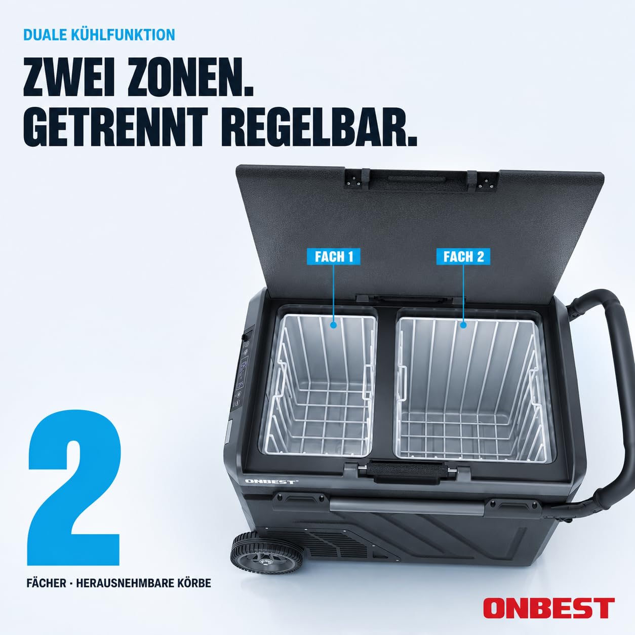 ONBEST XXL Kompressor Kühlbox – Große 40L – Elektrische Gefrierbox & Teleskophandgriff – 12V & 230V Stromanschluss – Mobile Kompressorkühlbox mit integriertem Zubehör – Autokühlboxen 6