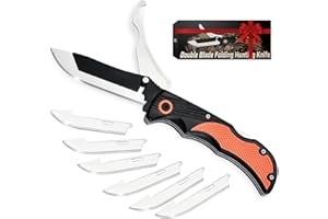 LANCERGEAR Hunting Knife, Skinning Knife, Outdoor Pocket knives with Replaceable 3.5'' Blades, Deer knife, Folding Double-Blade, Edge Camouflage Sheath