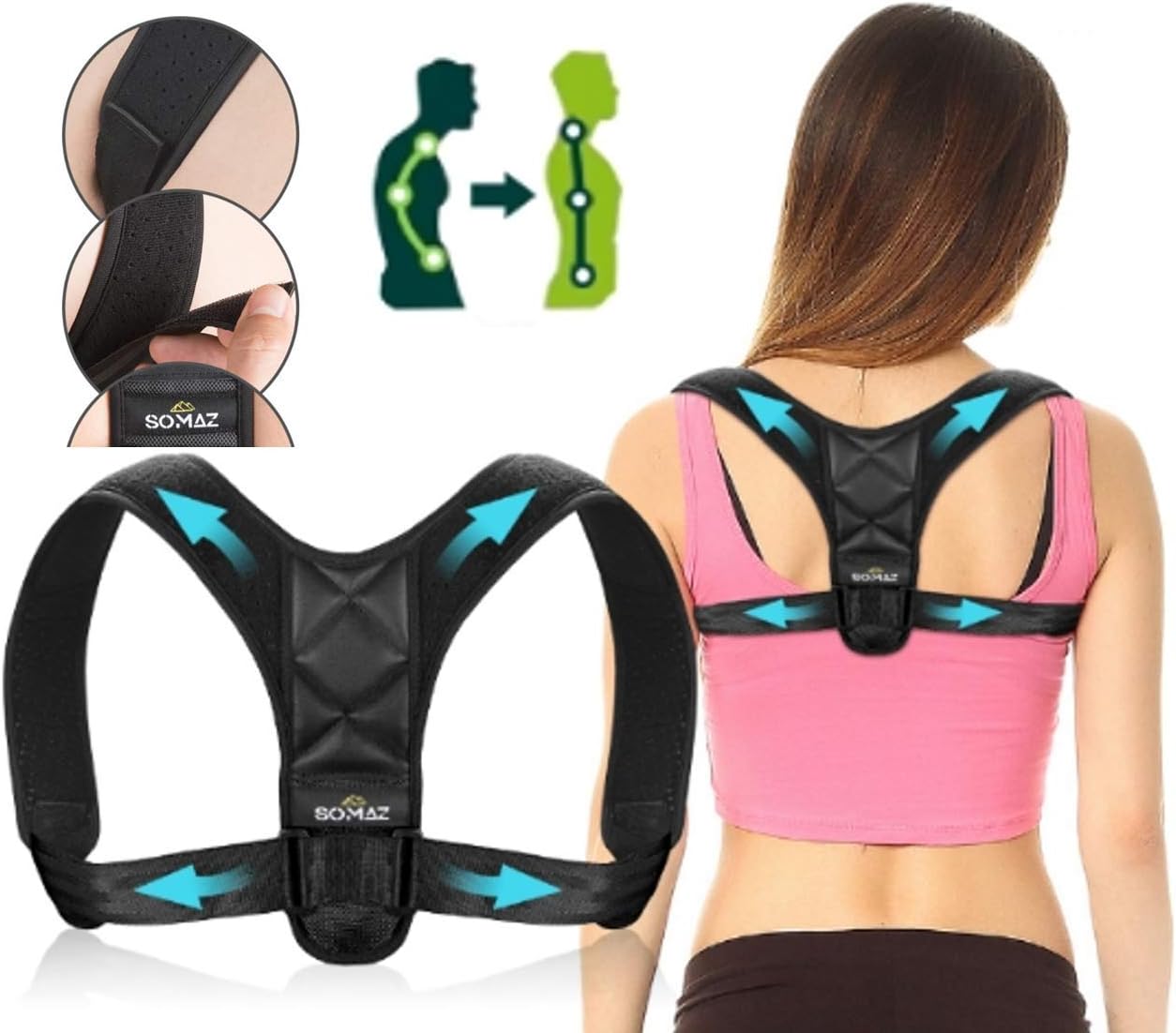 SOMAZ Posture Corrector, Adjustable Upper Back Brace for Clavicle Support and Providing Pain Relief from Neck, Back and Shoulder. Comfortable Posture Trainer for Spinal Alignment… (L-XL)