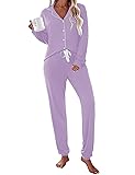 Ekouaer Pajamas Set Long Sleeve Sleepwear Womens