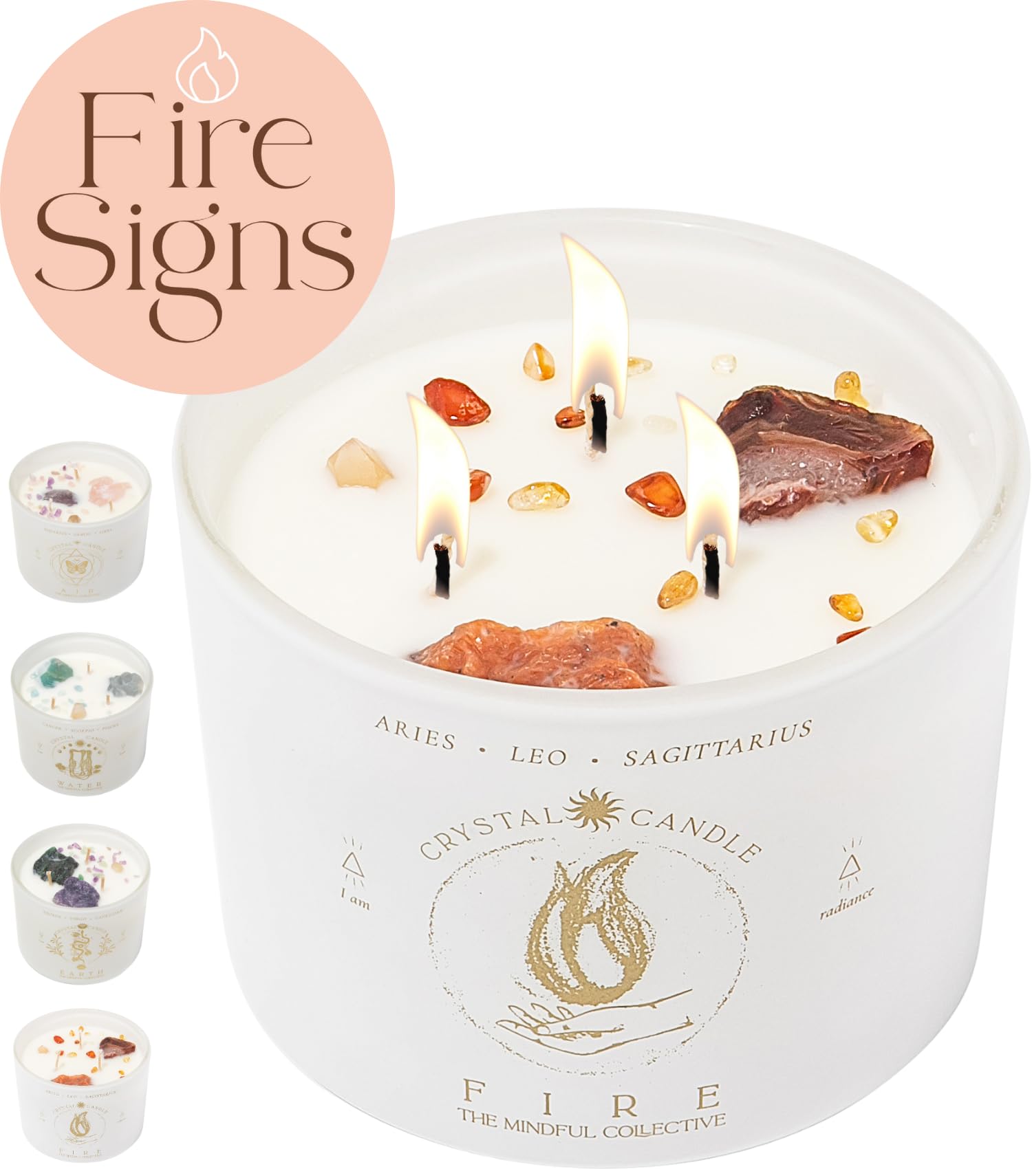 Photo 1 of Aries, Leo, Sagittarius Gifts for Women - 12oz Wood Wick Candles That Crackle with Crystals and Healing Stones. Healing Crystal Candles for Women Home Scented. Soy Wax, for Zodiac Birthdate