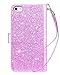 Dailylux Case for iPhone 8, iPhone 7 - [Built-in 9 Card Slots] Premium PU Leather Luxury Bling Flip Wallet Case for Apple iPhone 7/8 4.7 Inch, Glitter Purple