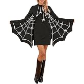 Women Halloween Spider Web Mini Dress Bat Wing Long Sleeve Costume Dress