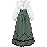 NSPSTT Victorian Dress for Women Renaissance Costume Medieval Outfit Maxi Skirts Blouse 2 pcs Set