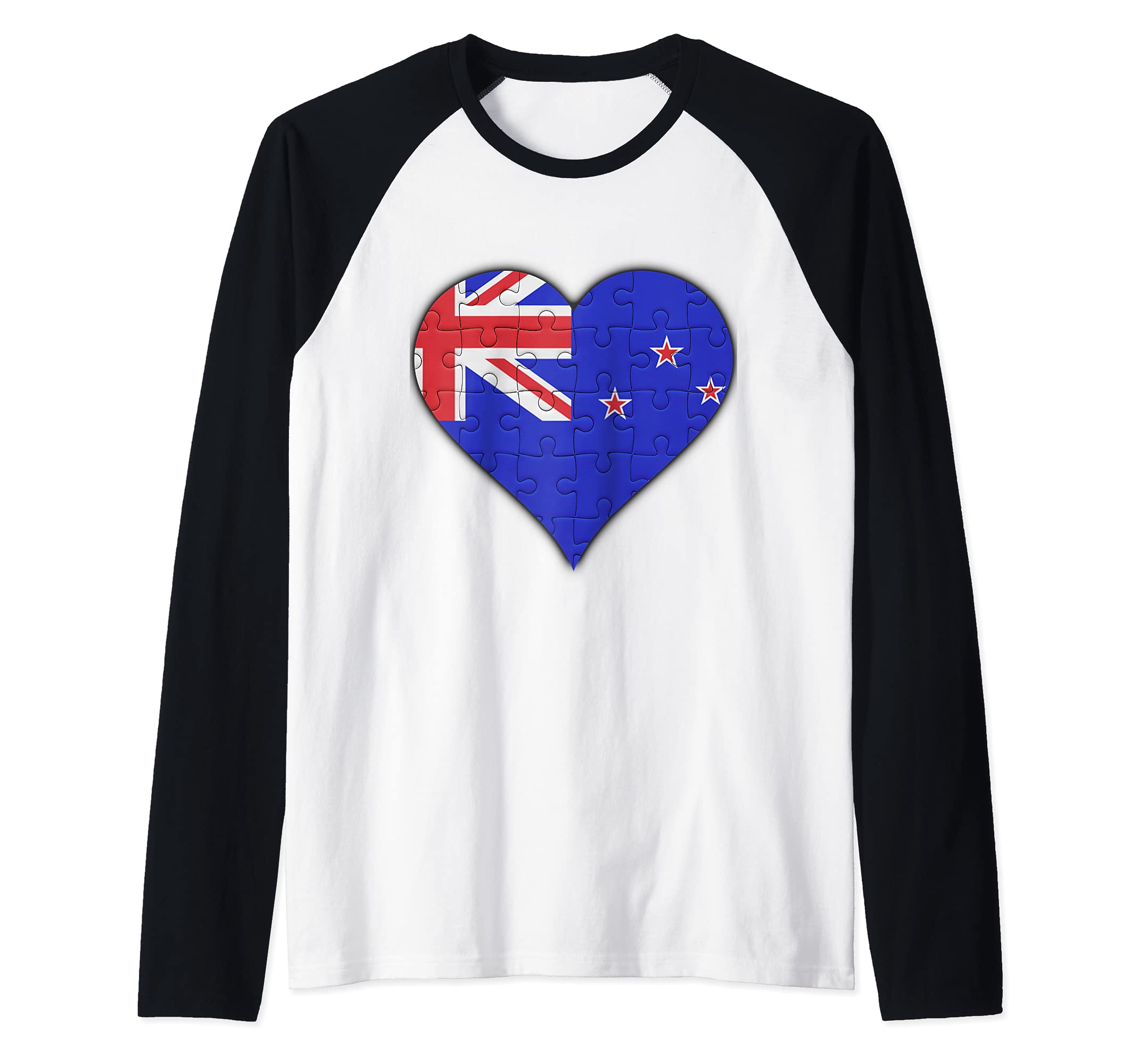 New Zealand New Zealander Flag Heart Raglan Baseball Tee