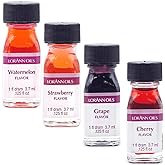 LorAnn Super Strength Fruity Flavors in 1 dram bottles (.0125 fl oz - 3.7ml), Watermelon, Grape, Cherry, and Strawberry