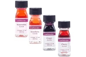 LORANN OILS LorAnn Super Strength Fruity Flavors in 1 dram bottles (.0125 fl oz - 3.7ml), Watermelon, Grape, Cherry, and Strawberry