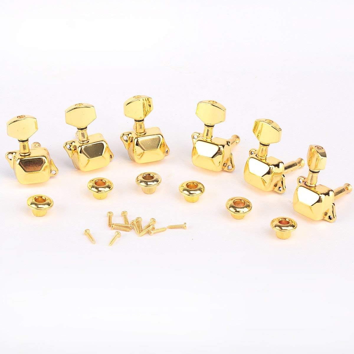 Musiclily 6 in Line Semi-Sealed Guitar Tuners Tuning Pegs Keys Machine Heads Set for Strat Squier Style Electric Guitar Gold