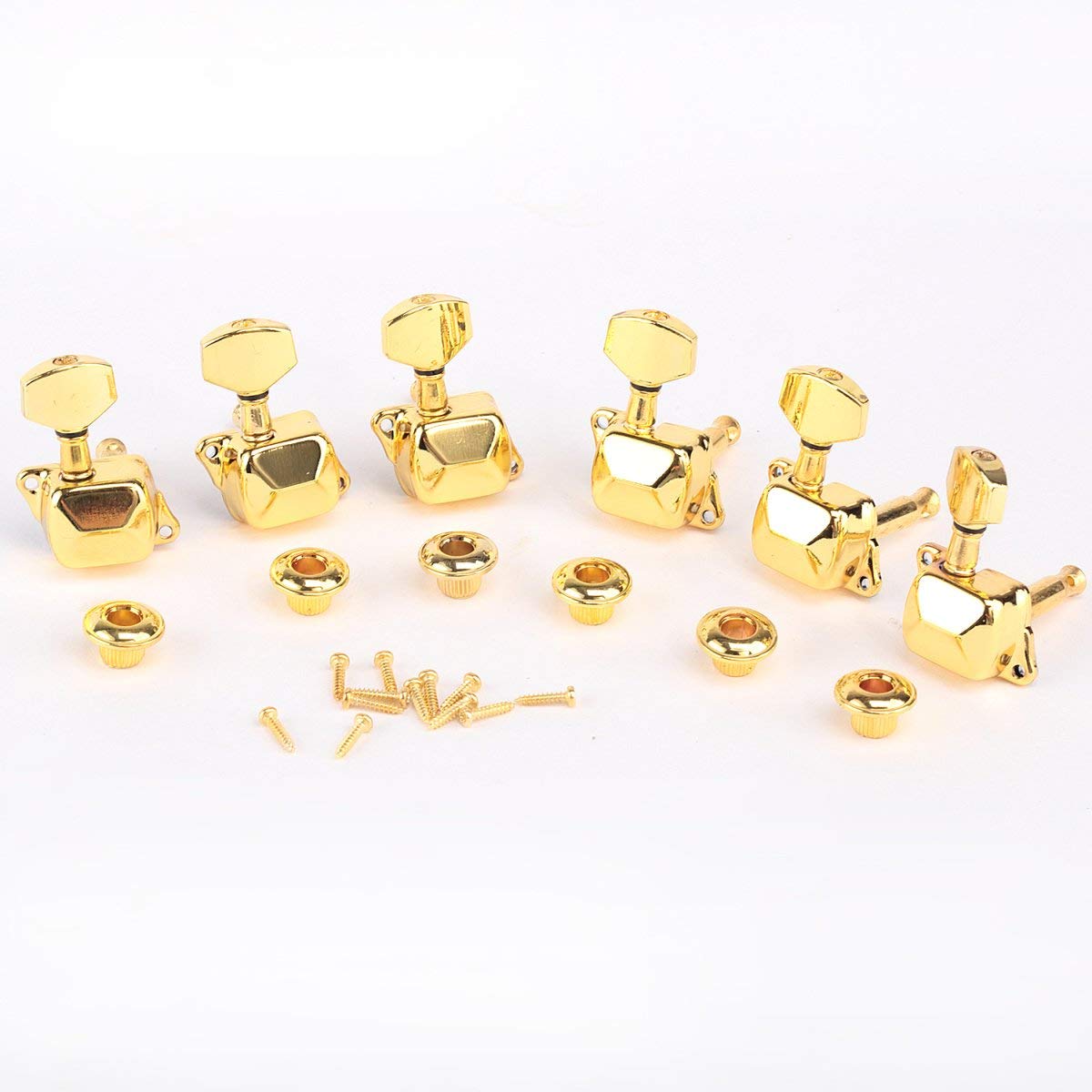 Musiclily 6 in Line Semi-Sealed Guitar Tuners Tuning Pegs Keys Machine Heads Set for Strat Squier Style Electric Guitar, Gold