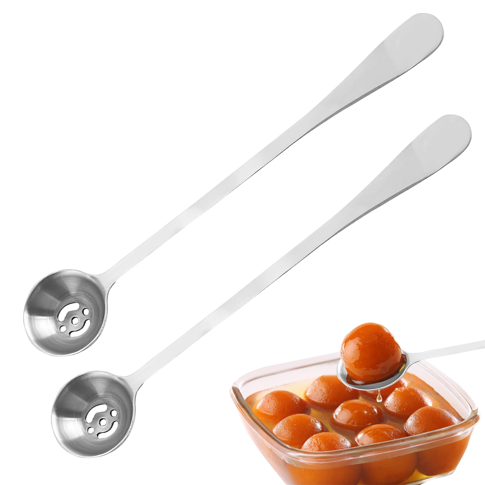 Set of 2 Stainless Steel Salad Servers, Spoons with Holes, Stainless Steel Olive Spoon, Olive Spoon and Cucumber Fork, Drainage Spoon, Slotted Spoon, Crockery for Home Kitchen Restaurant Buffet