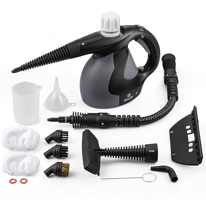 ISILER Dampfreiniger mit 15 Zubehörteilen, 2019 neuer Handdampfreiniger, Sicherheitsverrieglung, 350ml Wasserbehälter, Dampfe