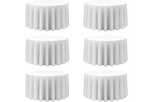 BRILLMAX 6 Pack White Round Tablecloths 120 Inch - Circle Bulk Linen Polyester Fabric Washable Table Clothes Cover for Wedding Reception Banquet Birthday Party Buffet Restaurant