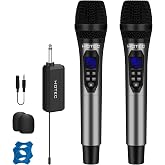 HOTEC UHF Dual Wireless Microphones, Cordless Dynamic Handheld Mics with Echo &amp; Volume Control, Rechargeable Receiver, 160FT Range for Karaoke, PA System, Wedding, Church