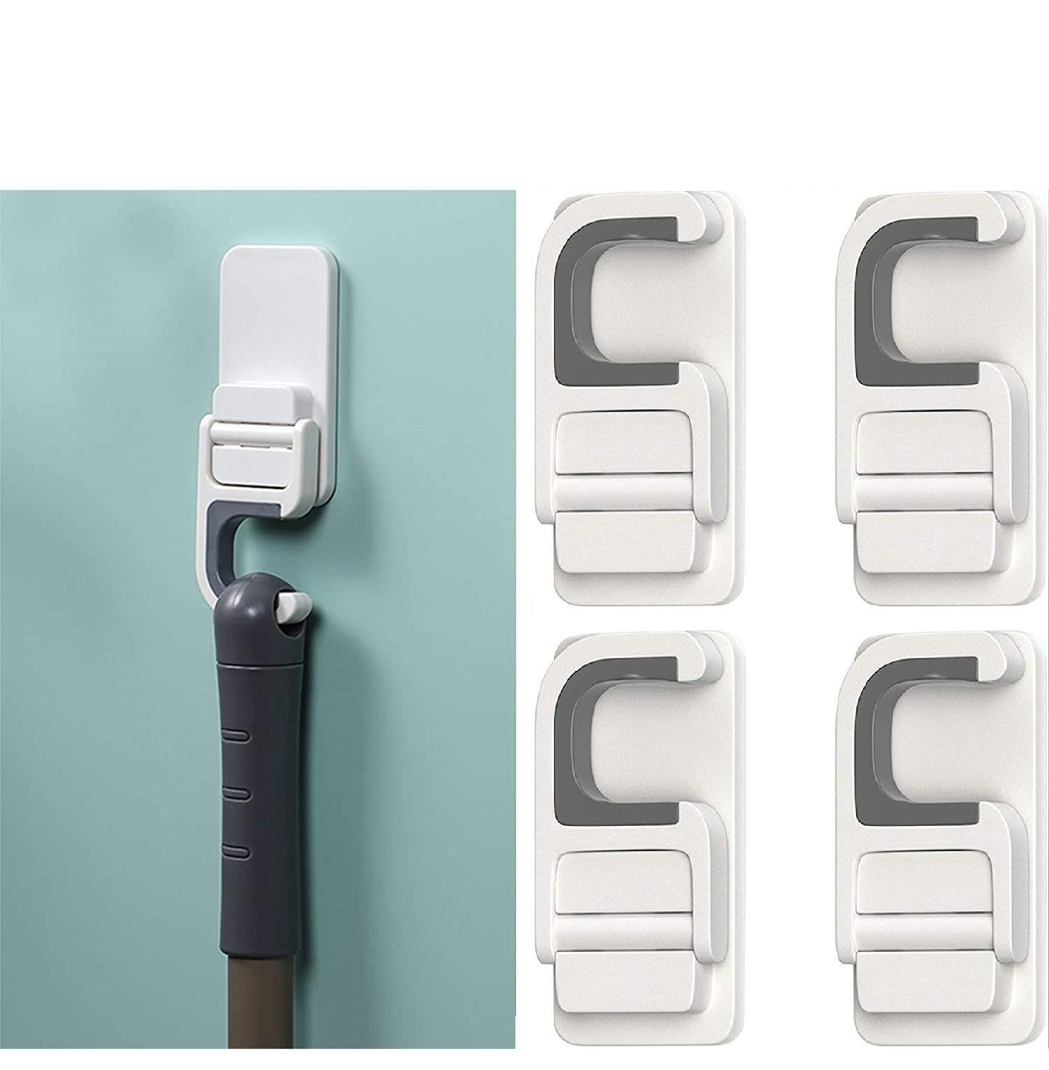 YoungNee Mop Broom Holder Wall Mounted Household Adhesive Storage Hanger Hook Racks Kitchen Bathroom Organizer (3pcs) (MOP HOOKS-5)