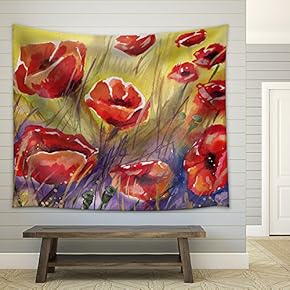 Poppies, Flowers, Fabric Wall Tapestry Home Decor - 51x60 inches