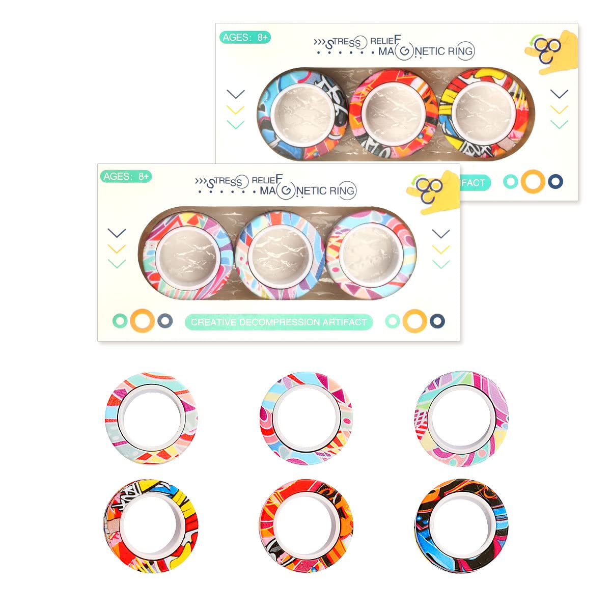 Jagowa 6PCS Magnetic Rings Stress Relief Magnetic Rings Fidget Toy Decompression Relieves Anxiety Hand Spinner
