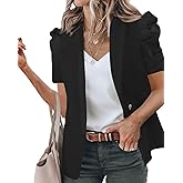 Women's Summer Blazers Casual Short Puff Sleeve Open Front Office Blazers Bussiness Jackets Work Suit