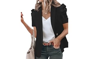 Newffr Womens Summer Blazers Casual Short Puff Sleeve Open Front Office Blazers Bussiness Jackets Work Suit