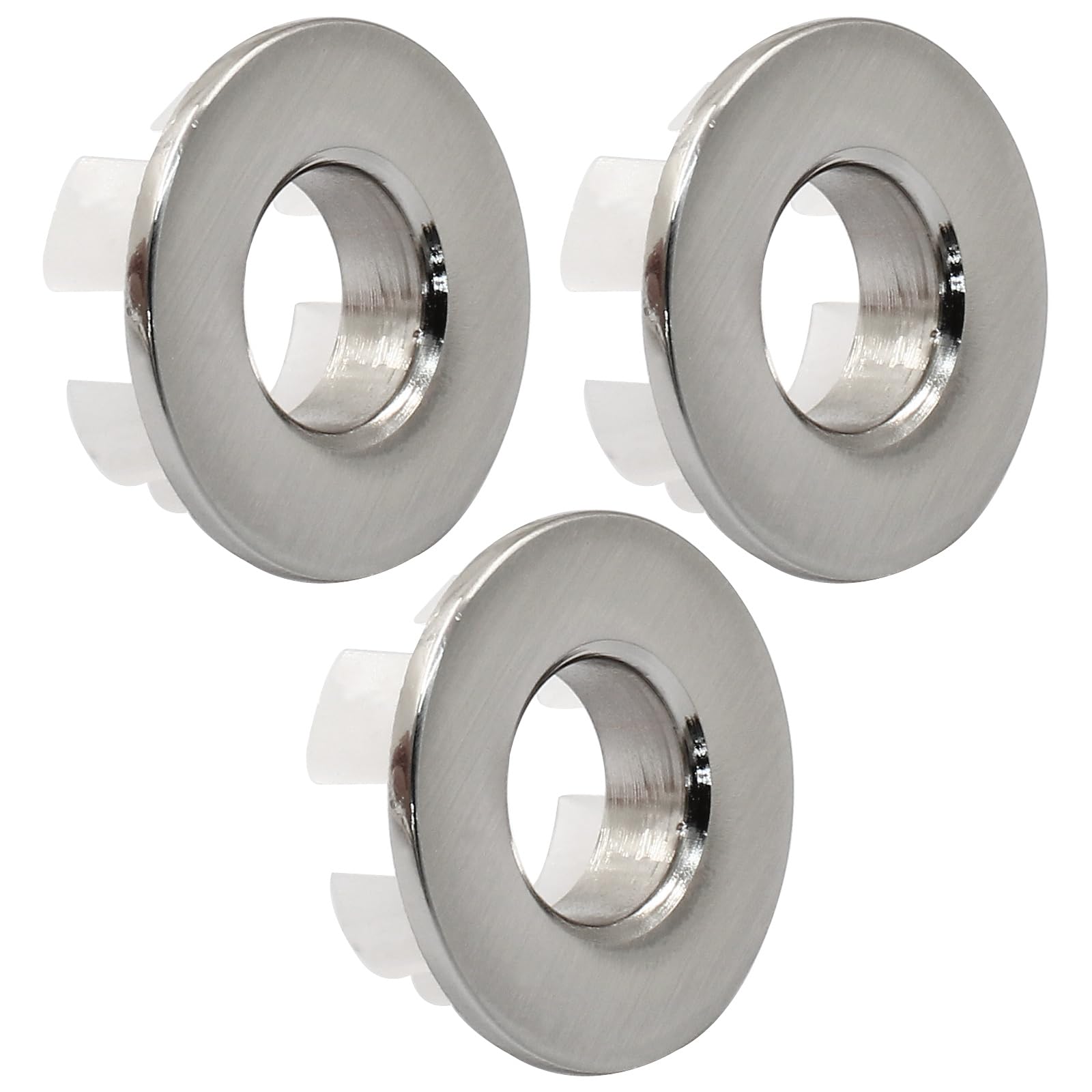 Cjueiom 3 Pcs Brushed Silver Sink Overflow Rings, Round Sink Overflow Drain, Sink Hole Cap Cover Insert in Hole for Kitchen, Bathroom, Hand Basins
