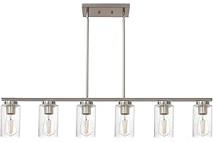 TODOLUZ 6-Lights Farmhouse Chandelier Island Lighting with Seeded Glass Shade, Modern Hanging Ceiling Light Fixtures for Kitchen Bar in Brushed Nickel