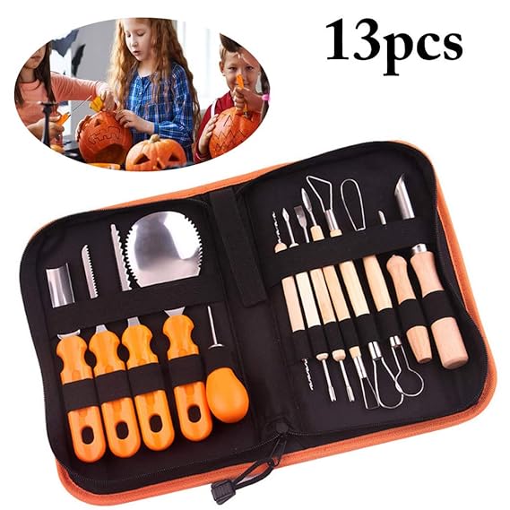 Fansport 13 Stück Halloween Kürbis Schnitz Tool Kit Professionelles Kürbis Schnitzset, Einfaches Schnitzen von Halloween Kürb