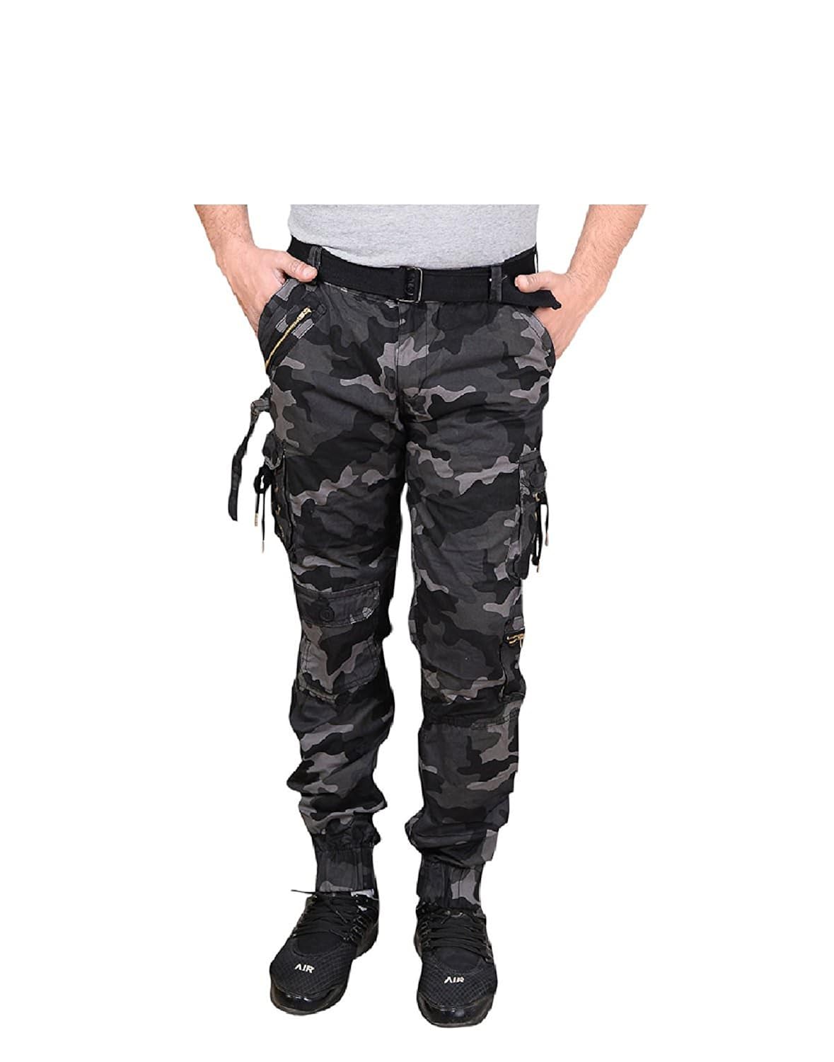 krystle men's cotton dblack army relaxed fit zipper dori cargo jogger pants