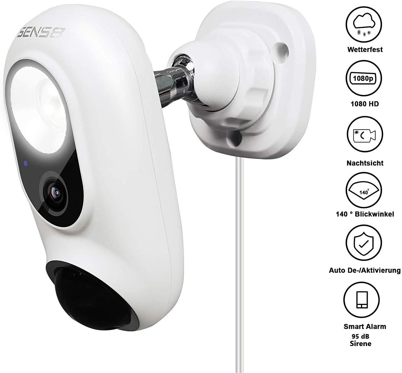 SENS8 Überwachungskamera Außen WLAN Kabellos Nachtsicht Outdoor 2 Wege Audio Sirene Alarm Bewegungsmelder