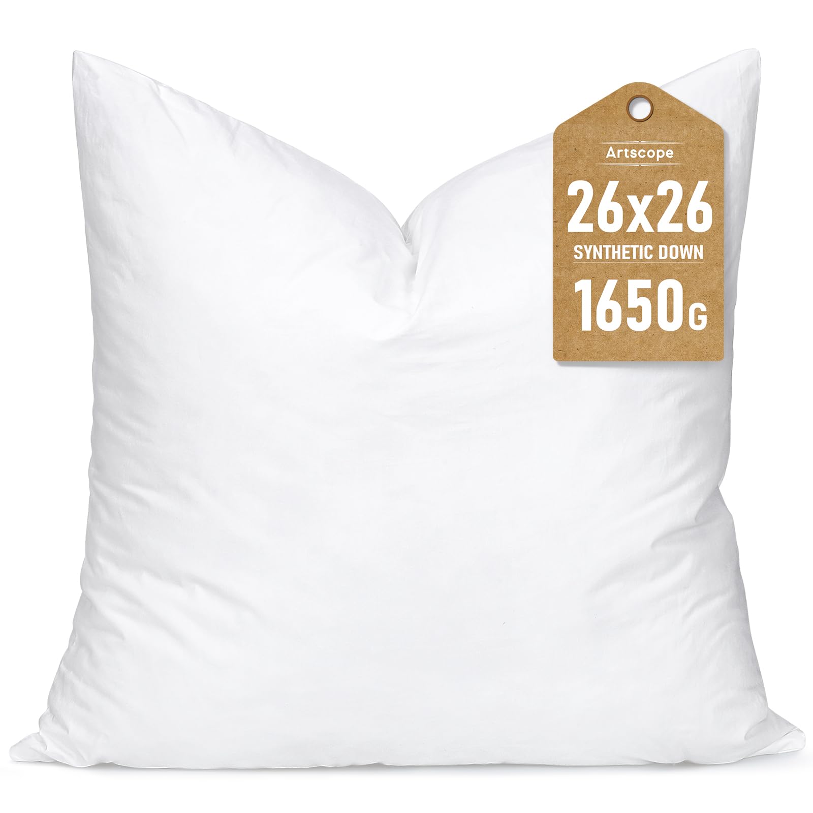 Photo 1 of Artscope Synthetic Down Pillow Insert, 26x26 Down Alternative Throw Pillow Insert. Ultra Soft Fluffy Sleeping Pillow with 100% Cotton Cover, Decorative Pillows-White.