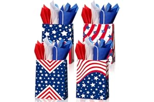 JOYGATHER 24 Pcs Patriotic Party Favors Bags with 24 Tissue Paper, USA American Flag Gift Goodie Kraft Paper Bags for 4th Of July Independence Day Veterans Day Memorial Day Birthday Party