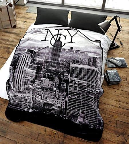 Vintage style single bed nyc blanket bedding new york city soft mink blanket faux fur throw over blanket 150cm x 200cm silver grey black by HOME-EXPRESSIONS