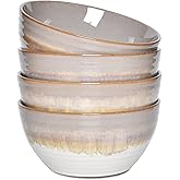 Bosmarlin Ceramic Cereal Bowl Set of 4, 26 Oz, Soup Bowl for Oatmeal, Salad, Dishwasher and Microwave Safe, Reactive Glaze (Brown, 6 in)