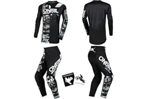 MX Outfit O'Neal Element Attack Black/White Kids/Youth (12/14 (26)/Large) protective Pants Jersey motocross dirt bike riding bundle