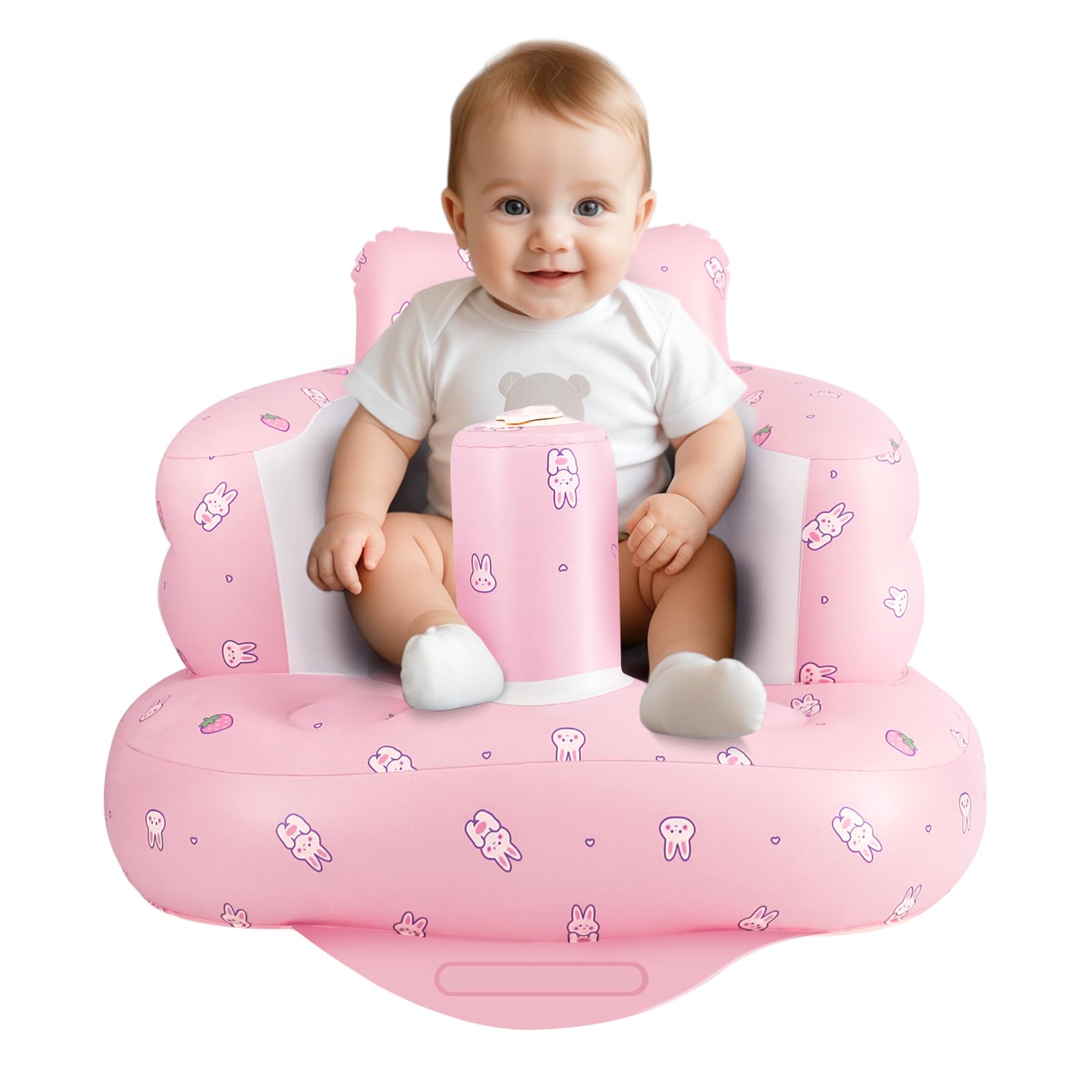 AirSwim Inflatable Baby Chair, Inflatable Baby Seat for Babies 3 Months and Up, Summer Blow Up Chair with Built in Air Pump, Infant Floor Sofa for Learning to Sit, Palying, Camping, Strawberry