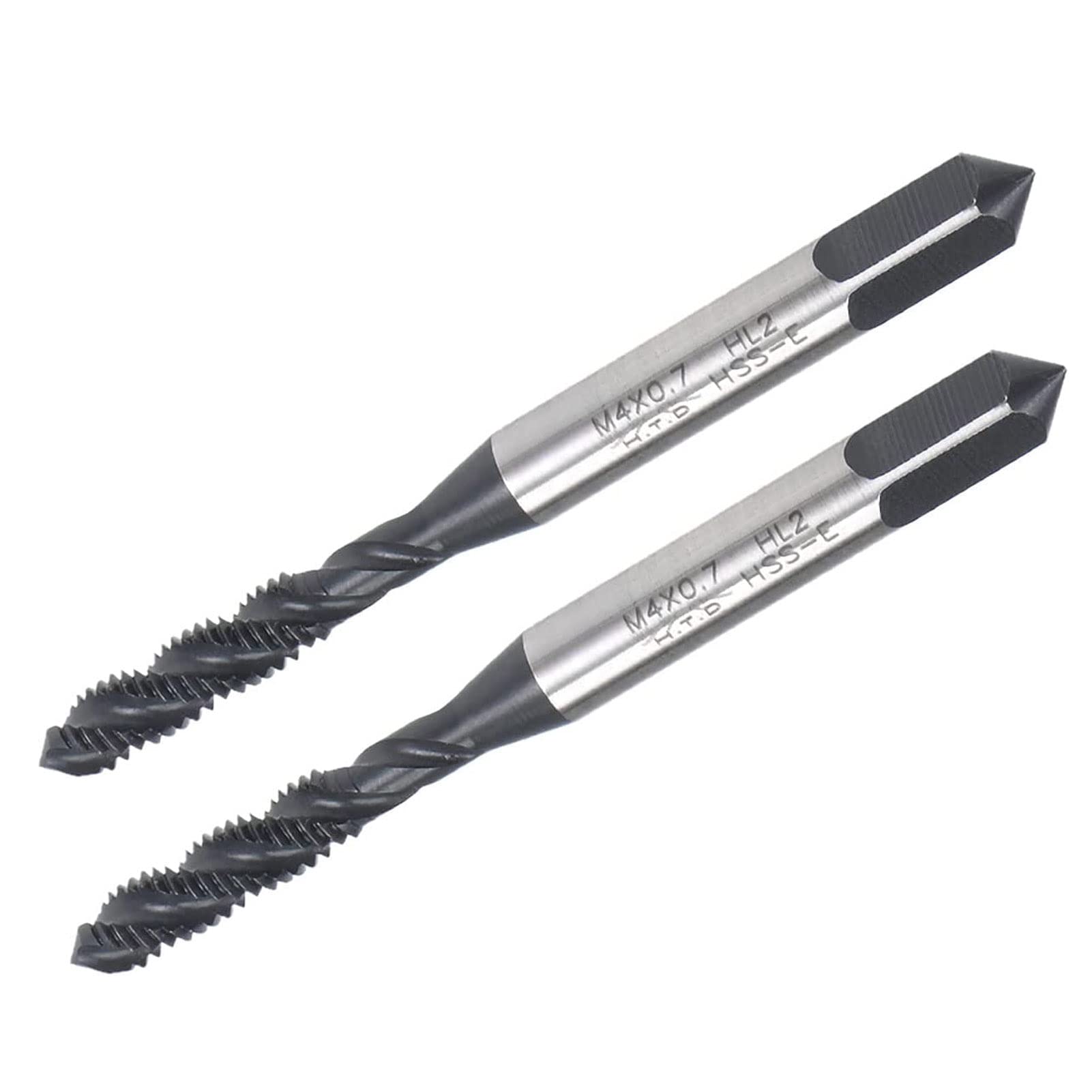 TOP-VIGOR M4 x 0.7mm Spiral Flute Thread Tap, Metric Machine Threading Tap with H2 Tolerance, HSS Nitriding Coated Thread Milling Tap (Round Shank with Square End) 2pcs