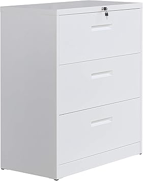 Amazon Com 3 Drawer File Cabinet Lateral File Cabinet Locking Metal File Cabinet Organizer For Home Office White Assembly Needed Furniture Decor