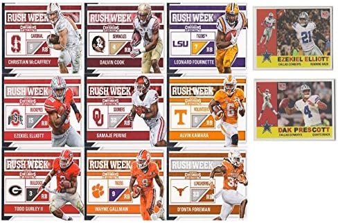 (12 Card Set) 2017 Panini Contenders Draft Picks RUSH WEEK Set of 10 Football Cards Featuring Leonard Fournette, Cook, McCaffrey, Elliott and Henry + Extra Dak Prescott and Ezekiel Elliott Cards