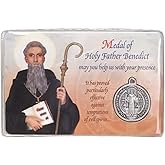 Saint Benedict Prayer Card with Medal, Laminated Holy Card, Protection Against Evil