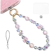 LuneClat Crystal Flower Chain Phone Charm - Cute Bling Phone Beaded Wrist Strap for Cellphone Camera Keychain Pendant Decor