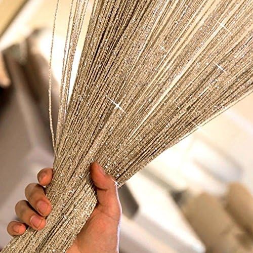 CUH Decorative Door String Curtain Wall Panel Fringe Window Room Divider Blind Divider Tassel Screen for Home Wedding Coffee House Restaurant Parts (Champagne)