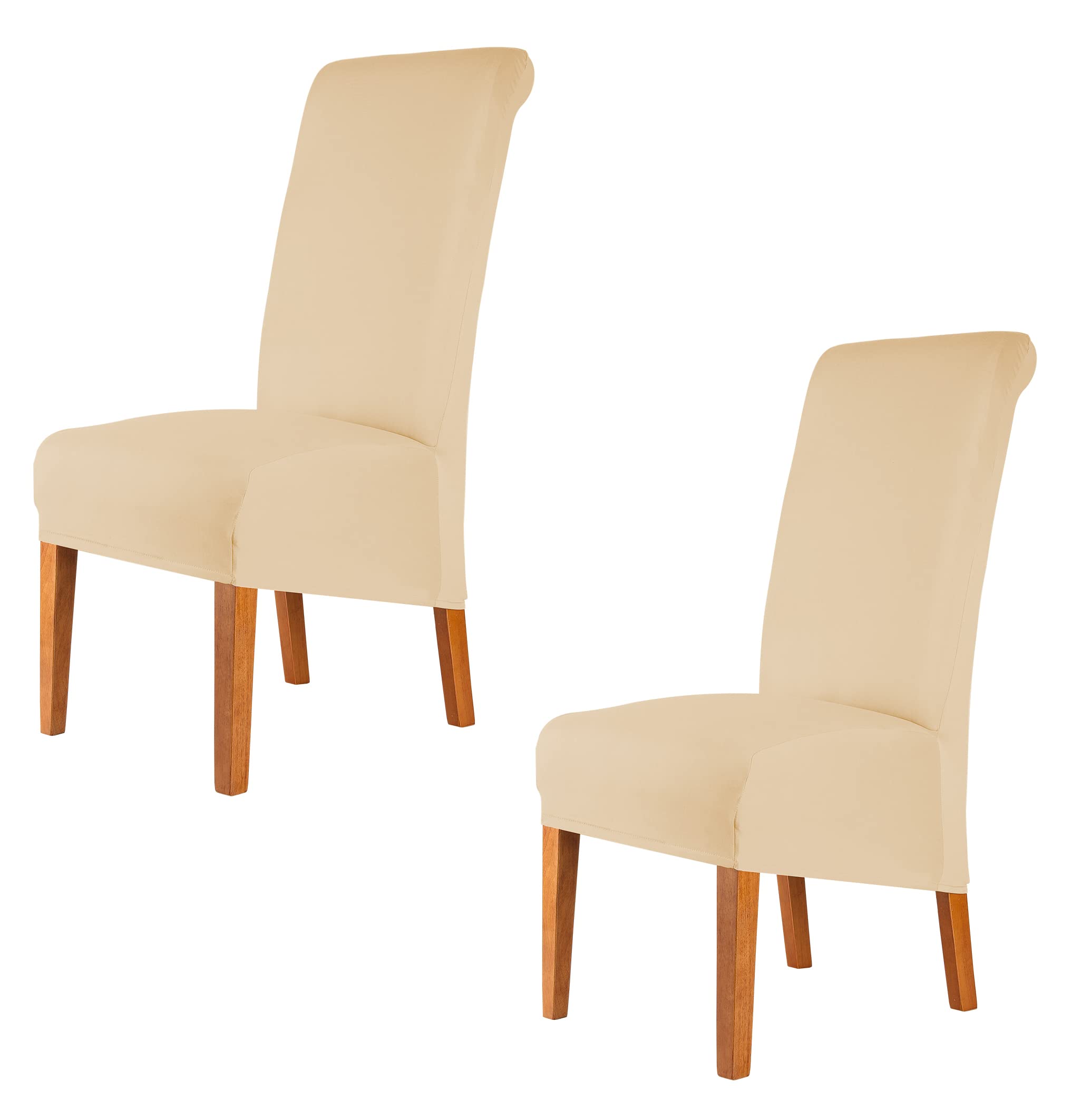 CMAKER High Back Chair Covers Stretch Spandex Fabric Chair Slipcover Seat Cover for Home Washable Removable Parsons Chair Protector Dining Room Kitchen Hotel,Set of 2,Light Beige — image 1