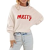 NBNFTR Christmas Sweaters for Women Merry Graphic Long Batwing Sleeve Pullover Winter Xmas Sweater