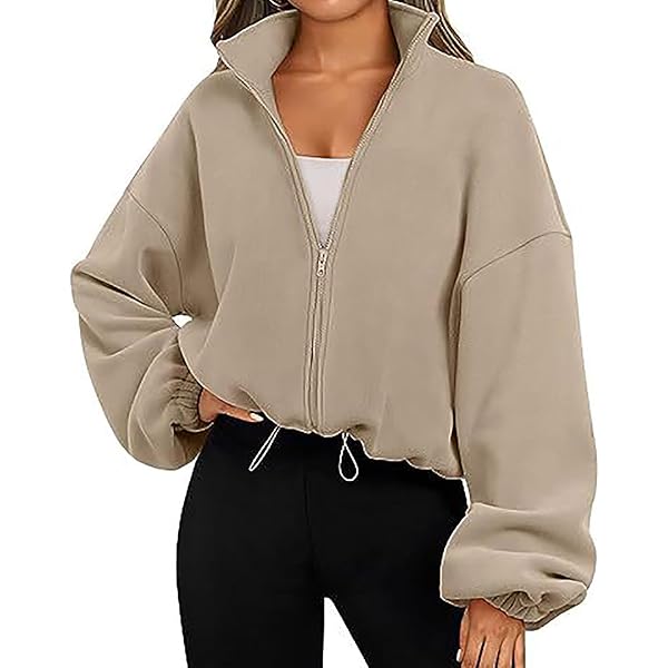 Zip Up Hoodie for Women Oversized Sweatshirt Fleece Cropped