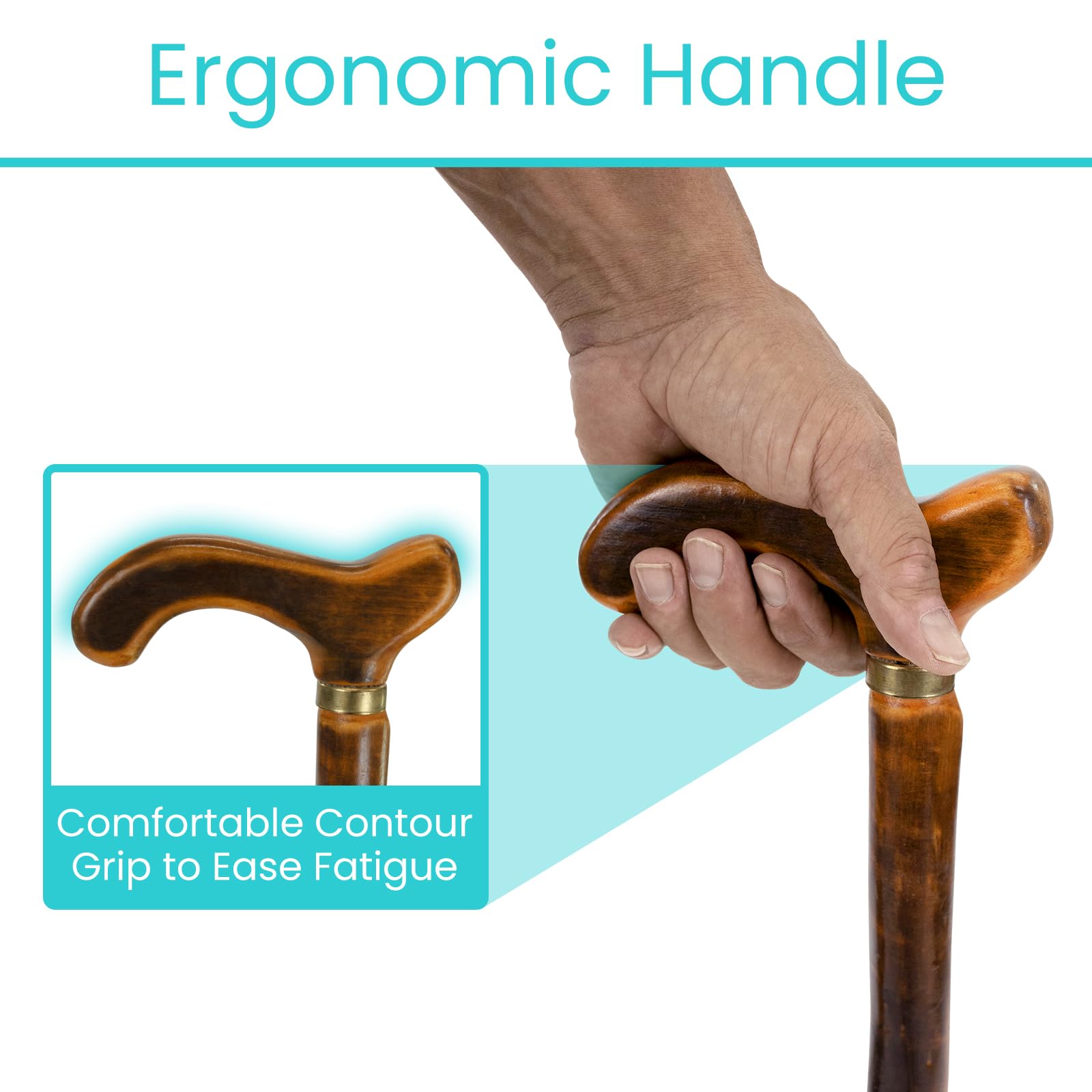 Vive Wooden Walking Stick Cane - for Men, Women, & Seniors - 36 Inch Single Point Rubber Tip with Willow Handle - Ergonomic Grip for Balance & Stability - Lightweight Elderly Assistance Product
