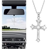 Sandfren Bling Cross Car Hanging Ornament, Crystal Rhinestones Religious Vehicle Rear View Mirror Pendant for Women Girls, Auto Interior Decoration Charm Accessories, Universal Fit (Silver)