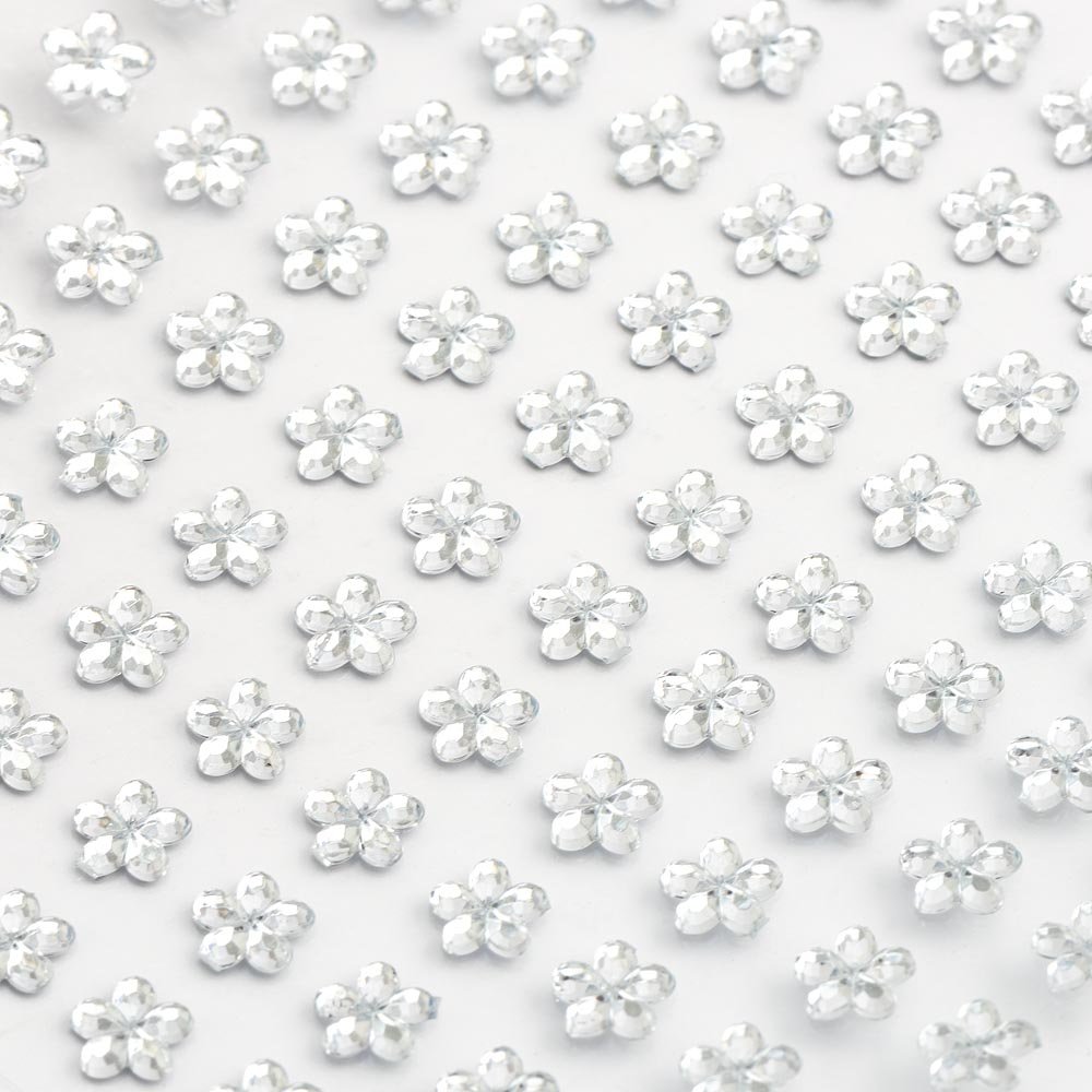 6mm Clear Flower ✽ Self Adhesive Stick on Gems ✽ 100 per Sheet