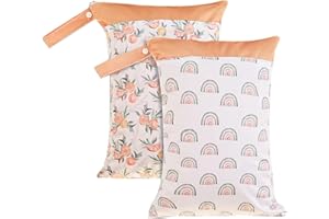 Opgroeie Wet Dry Bags with Two Zippered Pockets and Handle, Reusable Storage Bag for Breast Pump Parts & Baby Items, Waterproof Diaper Bags, Yoga Gym Bag for Swimsuits or Wet Clothes-2pcs, 11.8*15.75"