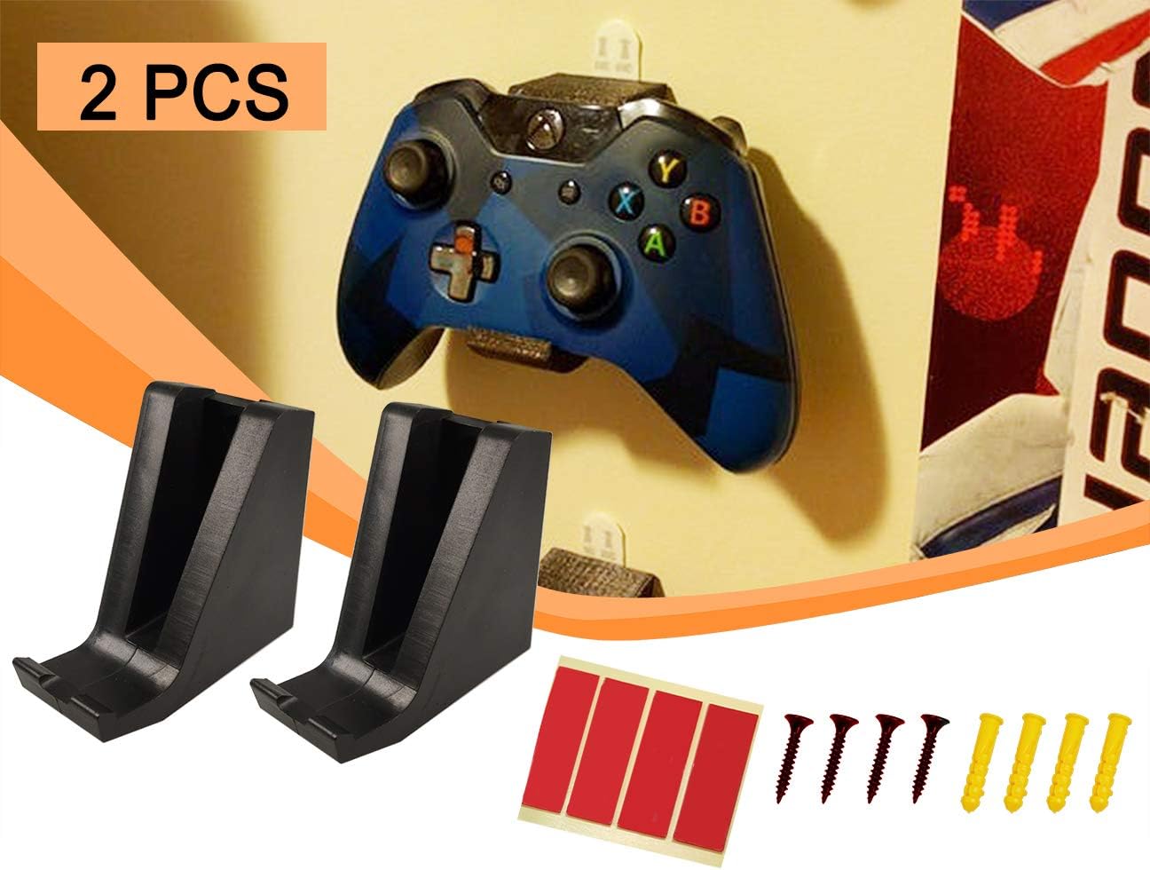 2 Pcs Wall Mount Holder Bracket Stand for Ps4 Gamepad Games Controller with Screw Sticker Black